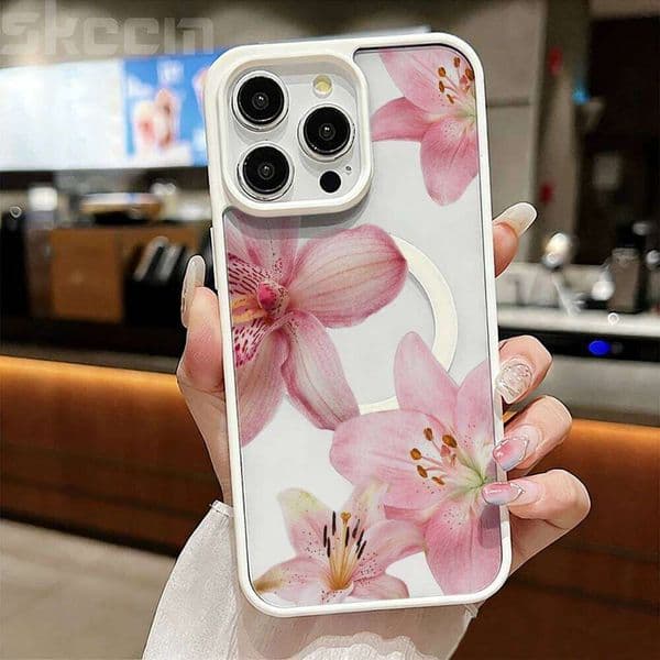 Spring Flower Pattern Magsafe Wireless Charging Phone Case For 17 Max 16 15 14 13 12 11 Pro Plus Air PC Soft Cover
