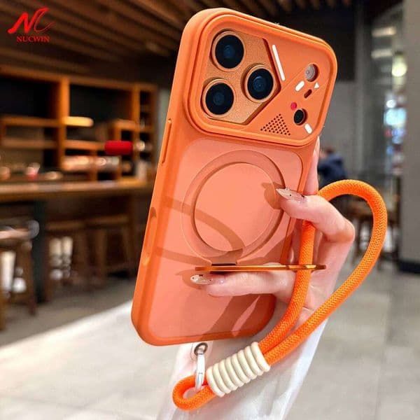 Wrist Strap Metal Ring Bracket Magsafe Case For iPhone 17 Air 16 15 14 13 12 11 Pro Max Plus Matte Armor Stand Holder Cover