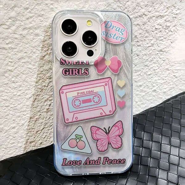 Pink Cherry Butterfly Phone Case For iPhone 17 Air 16 15 14 11 13 12 Pro Max XSMax XS XR X Shockproof Hard Back Cover