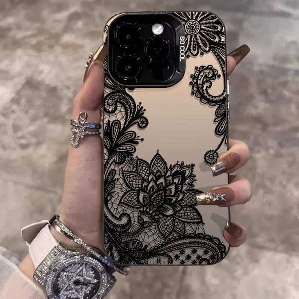 Black Lace Pattern INS Phone Case For iPhone Air 16 15 14 13 12 11 17 Pro Max X XR XSMax 7 8 Plus Mini Y2K Trend Hard Cover