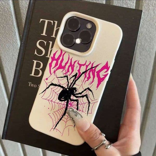 Red English Letters Black Spider Y2K Phone Case For iPhone Air 16 Plus 17 13 12 15 14 11 Pro Max Trend Soft Back Cover