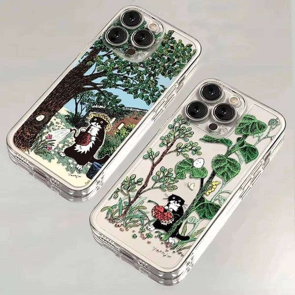 Cartoon Tree Black Cat Y2K Phone Case For iPhone Air XSMax XS XR X 17 16 15 14 11 Pro Max 13 12 Mini Soft Back Cover