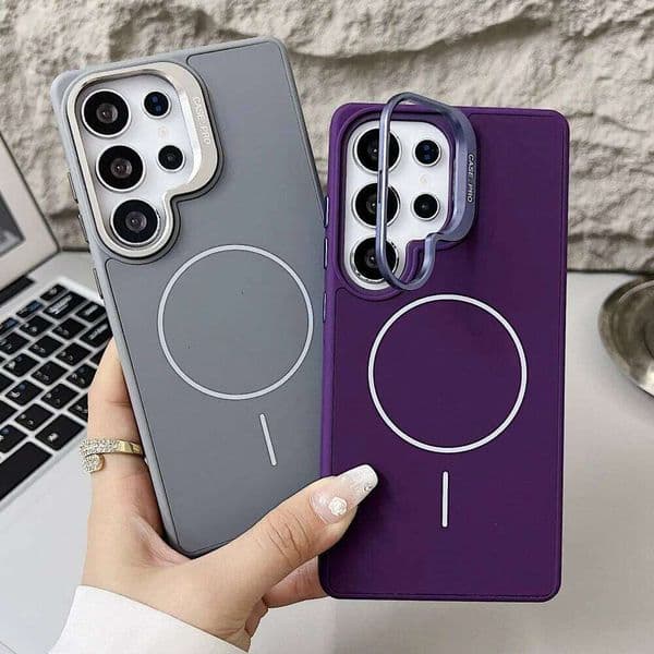 Fashion Liquid Silicone Magnetic Matte Phone Case for Samsung Galaxy S25 S24 FE Ultra Shockproof Fold Lens Stands Protect Cover