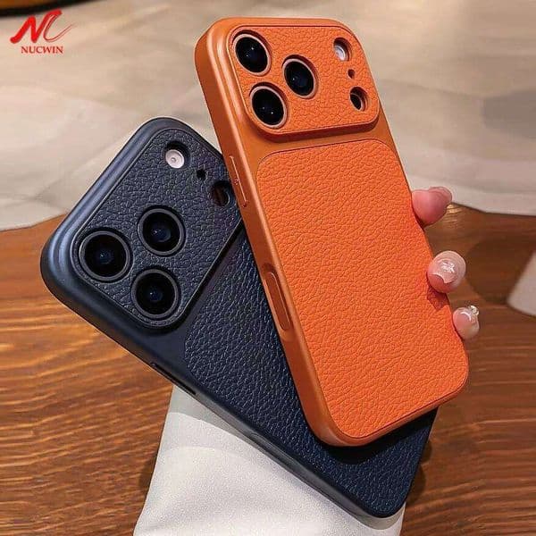 Luxury Plating Bumper Lichee Leather Phone Case For iPhone 12 13 14 15 16 Pro Max Imitate Upgrade 17 Hard PC Back Cases Cover