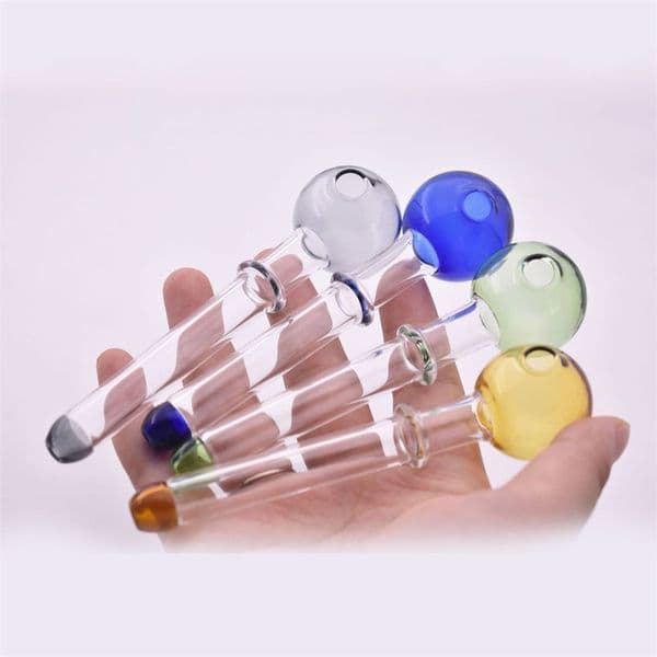 Wholesale Portable Thick heady Colorful 12cm Glass Oil Burner Pipes Straight Mini Water Filter Bubbler Burners Straight Hand straw Pipe for smoking