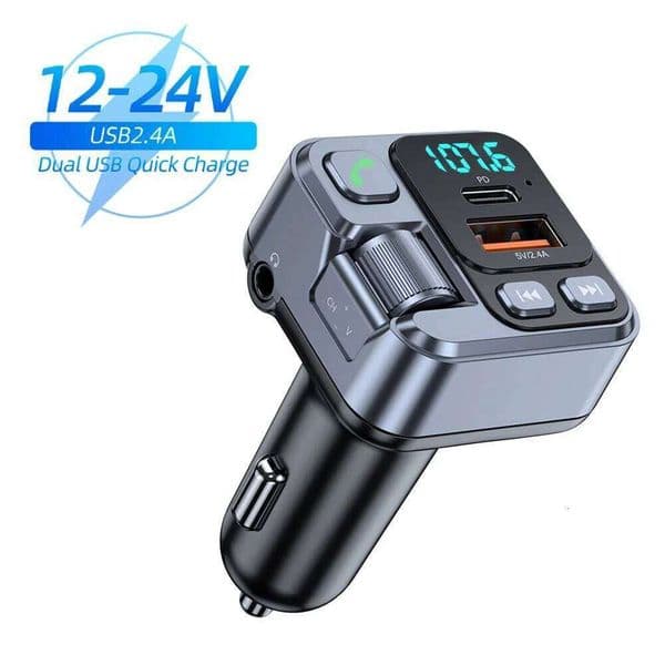 Dual USB Bluetooth 5.3 FM Transmitter USB-C Fast Charger Car Radio with Mic for Wireless Hands Free Call MP3 Player