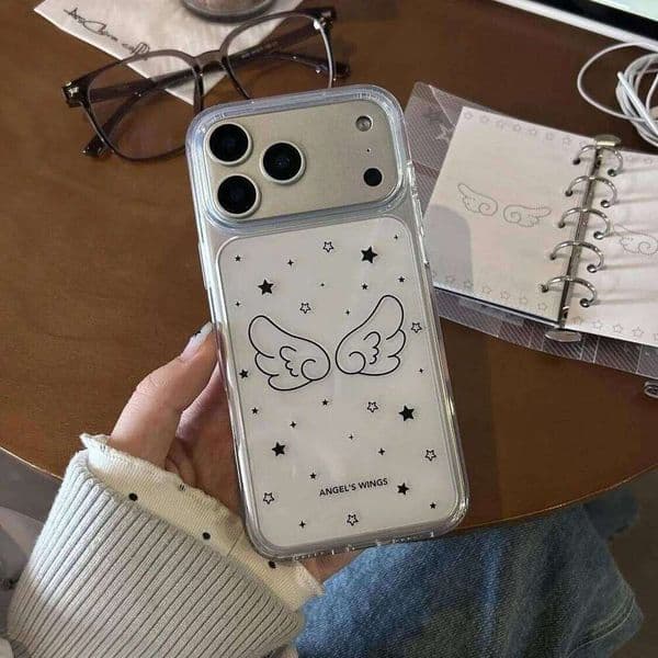 Black Line Star Wings Ins Phone Case For iPhone 17 Air 16 15 14 11 13 12 Pro Max XSMax XS XR X Simple Soft Back Cover