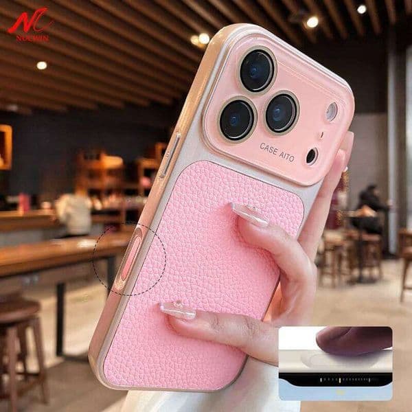 Luxury Litchi Leather Case for 17 16 15 14 Pro Max iPhone 13 Glass Large Window Shockproof Armor Bumper Plating Cover