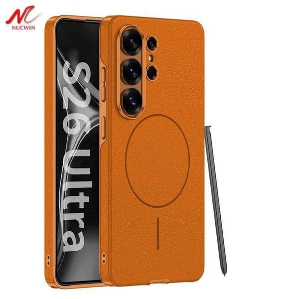 Luxury PU Leather Magsafe Case S26 Ultra Plating Lens Protect Wireless Charge Cover for Samsung Galaxy S26Ultra