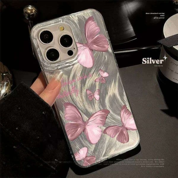 Luxury Black & Pink Floral Butterfly Feather Yarn Phone Case For Samsung Galaxy S26 S25 S24 Note 20 Ultra Plus FE A56 A55 A54
