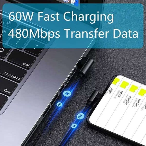0.3/1/2m 60W 6A Quick Charge Data Cables 90 Degrees Type to USB C Braid Cord PD Cable For iPhone 15 16 Samsung Xiaomi Huawei