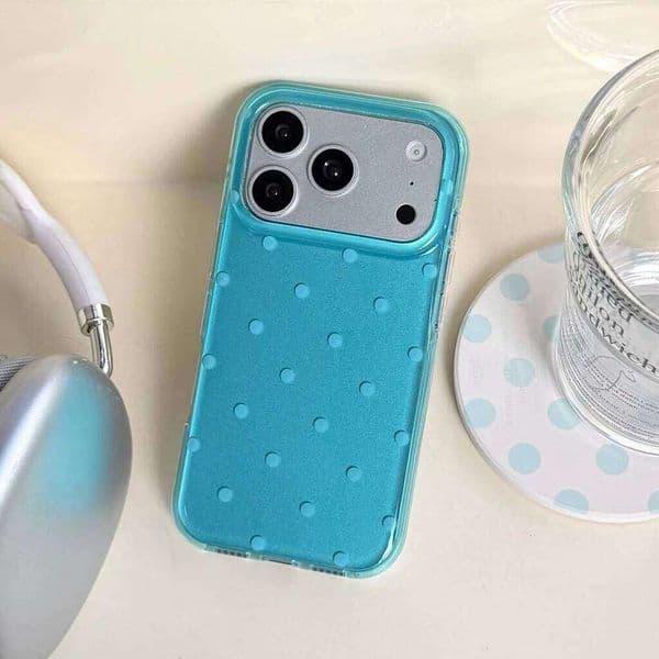 Minimalist Summer Blue Full Screen Polka Dots Shockproof Protective Phone Cover Case for iPhone 17 16 15 Pro Max W260601