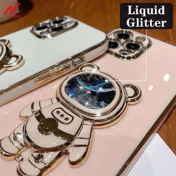 Liquid Quicksand Glitter Luxury Case for iPhone 14 Max 11 12 13 Pro 15 16 Plus Astronaut Stand Holder Cover