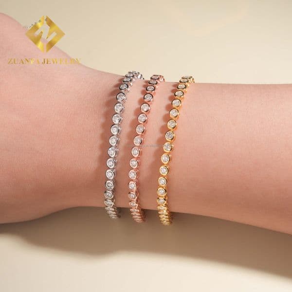 Popular Women 3mm 4mm Iced Out Hip Hop Jewelry S925 Silver Moissanite Diamond Bezel Setting Cluster Tennis Chain Bracelet