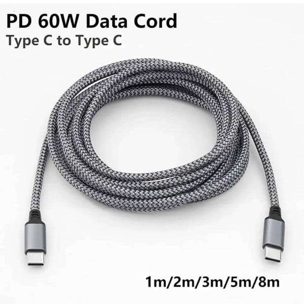 60W To Type C 1/2M/3M 5M 8M PD Fast Charger Data For iPhone 15 Huawei Xiaomi Samsung Extension Charging Cable