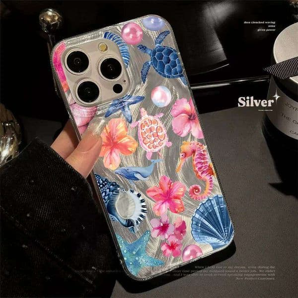 Playful Ocean Life Pattern Case For Samsung Galaxy S26 S24 S25 S23 Plus Ultra FE A56 A55 A54 A53 A36 A34 silver Fabric Cover