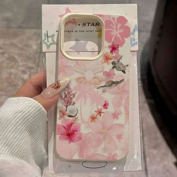 Lily Flower Turtle Collage Pattern Lychee Soft Phone Case For iPhone 11 12 13 16 17 Pro Max 14 15 Plus 17Air X Xs XR Cover