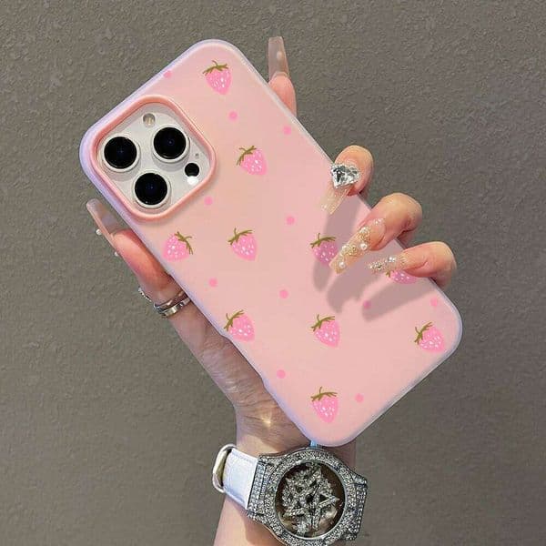 Sweet Pink Strawberry Pattern Color Phone Case For iPhone 11 12 13 14 15 16 Pro X XR XS Max 8 Plus 17 Air Cover