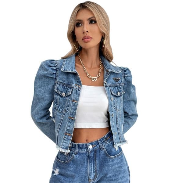 designer jacket women spring jackets Turn-down collar denim jacket blazer womens coat rada