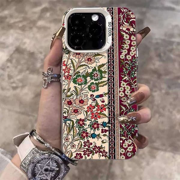 Bohemian Persian Red Floral Stripe Case For Samsung Galaxy S26 S25 S24 S23 Ultra S22 Plus S21 FE A56 A55 A54 A53 A36 A34 A33 A26
