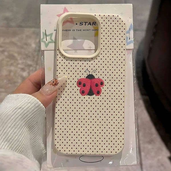 Cute Polka Dot Ladybug Pattern Lychee Soft Phone Case For iPhone Air 17 16 13 12 11 Pro Max 15 14 Plus X Xs XR Cover