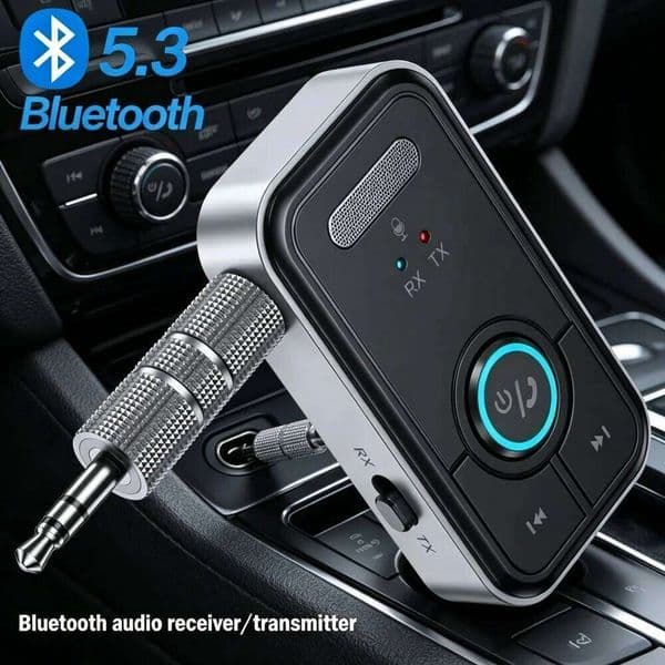 Bluetooth 5.3 Audio Transmitter Receiver 2-in-1 3.5mm AUX Adapter for Car Home Stereo Handsfree Calls and Music Streaming