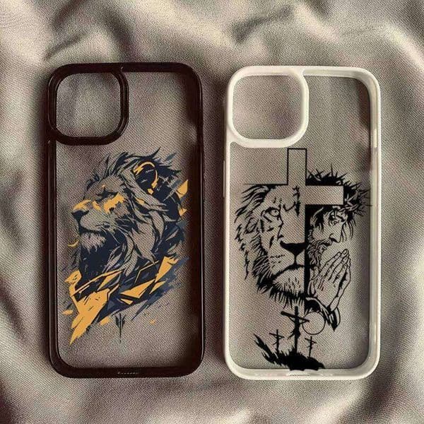 Cross Pattern Bicolor Lion Transparent Phone Case for iPhone 17 16 16E 15 14 13 12 11 Pro Max Plus 17Air New Hot-Selling Cover