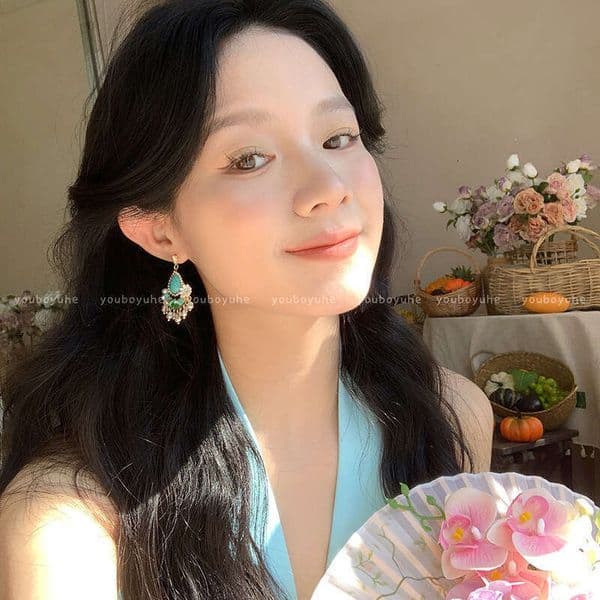 Designer Jewelry Luxury Jewelry Retro Ethnic Style Turquoise Flower Tassel Earrings For Women, New Chinese Fashion Elegant Stud Earrings, Sweet And Versatile Ear A