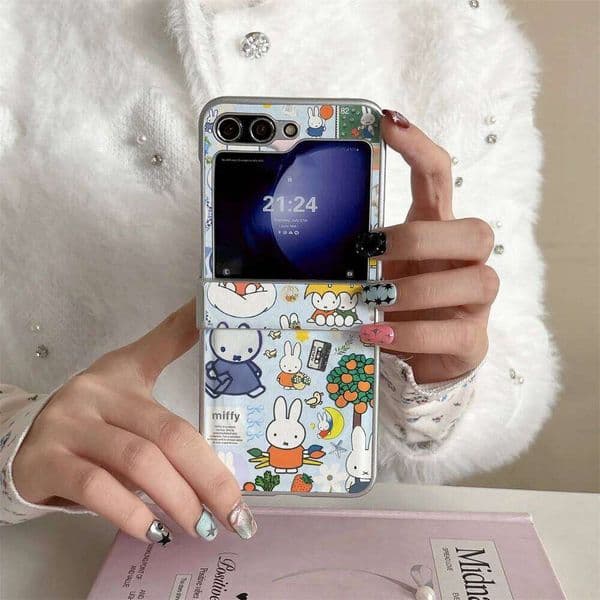Kawaii Miffy Rabbit Magnetic Phone Case for Samsung Galaxy Z Flip7 7FE 6 5 4 Flip6 Flip5 Funda Fashion Leather Cute Cover
