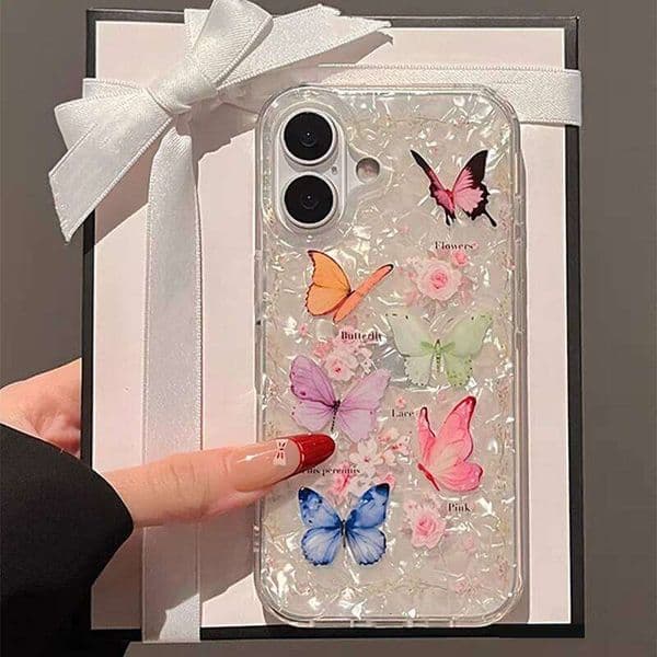 Color Dreamy Butterfly Phone Case Compatible for IPhone 13 12 11 Pro 15 16 Plus X XR XS Max SE Candy Paper Shell Cover
