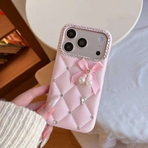Fashion luxury socialite pearl bow phone for iPhone 17 16 ProMax 13 14 15 Pro fundas new shockproof cover protective case