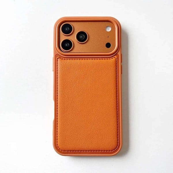 Solid color leather minimalist phone suitable for iPhone14/15/16/17ProMax model anti-drop and shockproof protective case