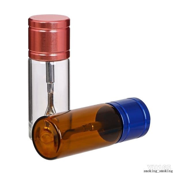 Portable Metal Glass Smoking Bottle - With Built-In Telescopic Spoons for Herbs/Tobacco