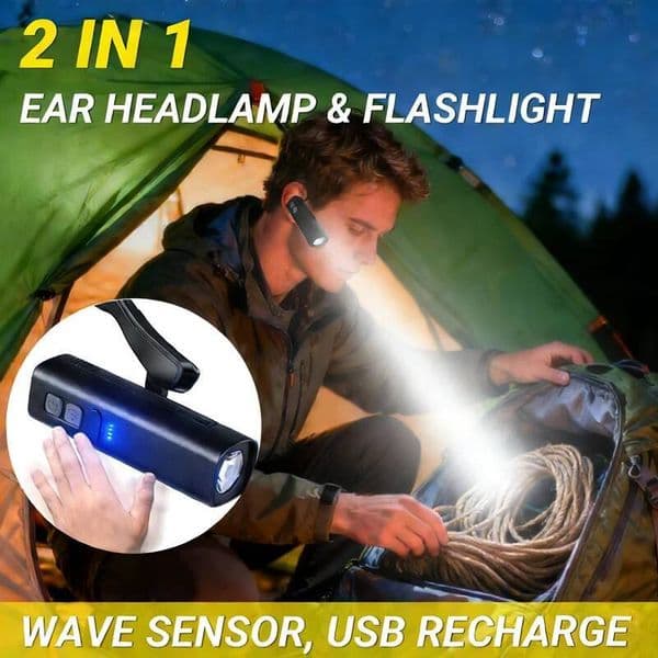 Ear Clip Sensor Headlamp Bright LED Headlight Rechargeable Waterproof Head Flashlight for Fishing Hiking Running Cycling Outdoor ddmynov