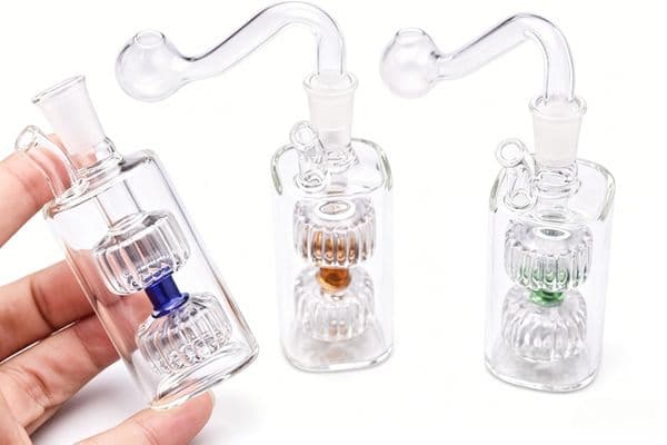 Wholesale Colorful Square Shape Glass Oil Burner Bubbler Hookah Bubbles Portable Mini 10mm female Water Recycle Filter water bong Pipes
