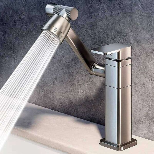 Stainless Steel Mechanical Arm Faucet,Hot and Cold Single Hand Water Mixer Tap for Bathroom Vanity, Laundry, Wash Basin, Balcony
