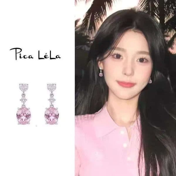 Designer Jewelry Luxury Jewelry Sweet Pink Heart-Shaped Zircon Earrings For Women, Light Luxury Niche Design Studs, Exquisite Fashionable Versatile Ear A