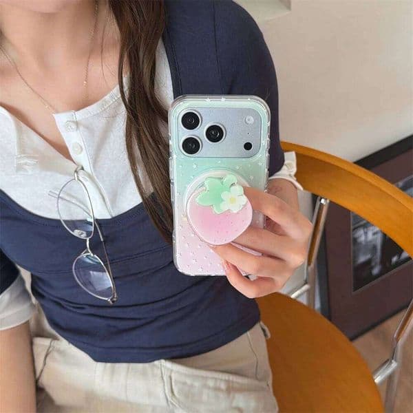 Korean Style Cute Star Magnetic Phone case for iPhone 17 13 14 15 16 Pro Max Cover With Magsafe Strawberry Stand Kawaii Case