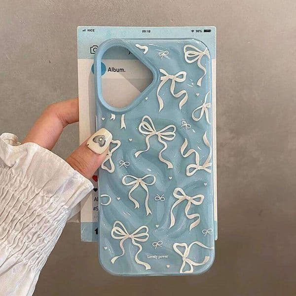 Creative Cute Bow Knot Love Case Compatible for IPhone 13 11 12 Pro Max 15 14 16 Plus Glossy Wave Ruffle Water Cover