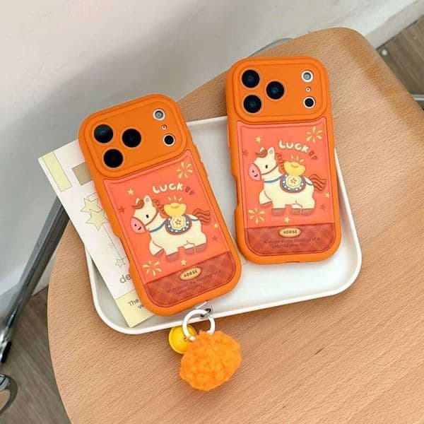 Cute gold ingot pony leather phone case, suitable for iPhone14/15/16/17 ProMax, Fundans 17 Pro new shockproof protective case