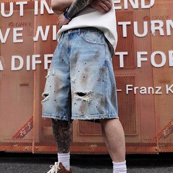Men's Distressed Denim Shorts Heavyweight Summer Streetwear Loose Fit Fashion Five-Pocket Style European American Design dongdumaoyi