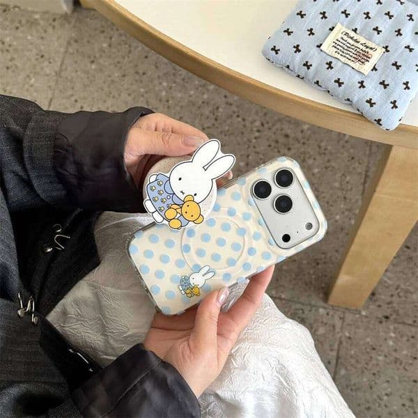 Simple Polka Dot Cute Miffy Rabbit Magnetic Phone case for iPhone 17 14 13 15 16 Pro Max Fundas With Magsafe Stand Cases