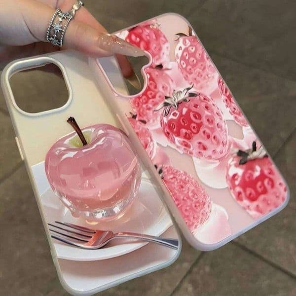 Sweet Cute Apple Strawberry Case Compatible for IPhone 11 12 13 14 Pro 16E XS X XR Max 16 15 8 7 Plus Silicone Cover