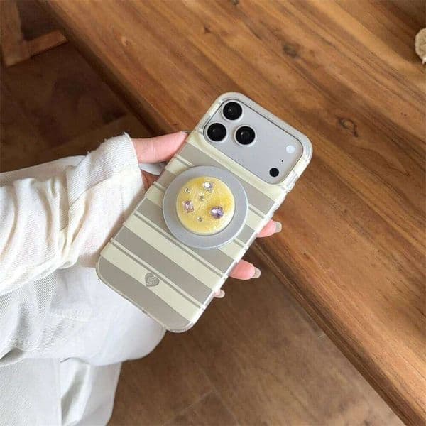 INS Korean Style Striped Magnetic Phone case for iPhone 17 15 Pro 16 Max Cover With Magsafe Gemstone Stand Cases