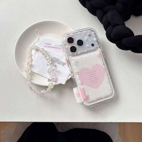 Cute and Sweet Heart Border Animal Leather Phone Case, Suitable for iPhone14/15/16/17ProMax New Style Shockproof Protective case