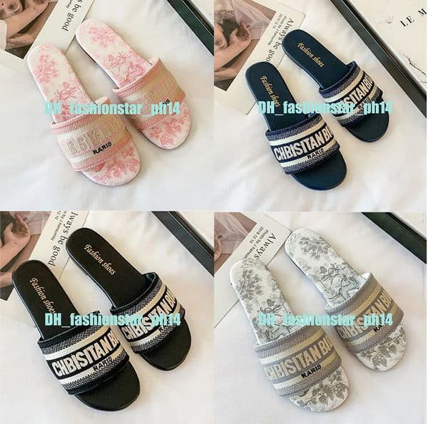 Designer slippers women Paris embroidered sandals classic black pink,white summer flip flops AutumnMules Outdoor WaterproofLuxury Sandals Hot sellingfirst AA
