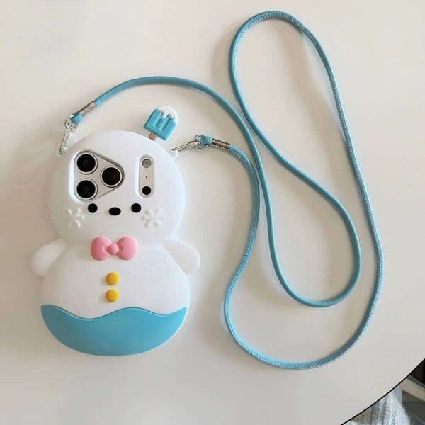 Silicone cute snowman phone cross-body lanyard,suitable for iPhone12/13/14/15/16/17 Pro Max,cute shockproof protective case