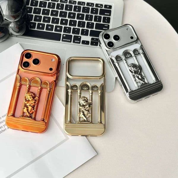 Electroplated Roman ancient building angel mobile phone case, suitable for iPhone14/15/16/17 Pro Max, niche new protective case