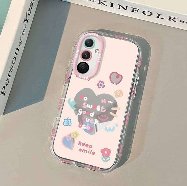 Romantic Flowers Love Heart Case for Samsung A05 A15 A05s A14 A12 A55 A54 A51 A24 A35 A13 A03 A25 A34 A10s A03s Mirror Cover