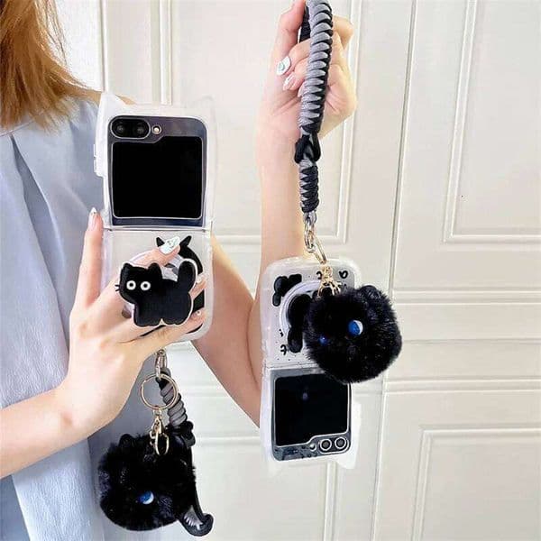 Kawaii Cat Magnetic Phone Case Samsung Galaxy Flip 6 5 4 3 Cover with Magsafe Holder Strap Cute Cases For Z Flip5 Flip6 5G